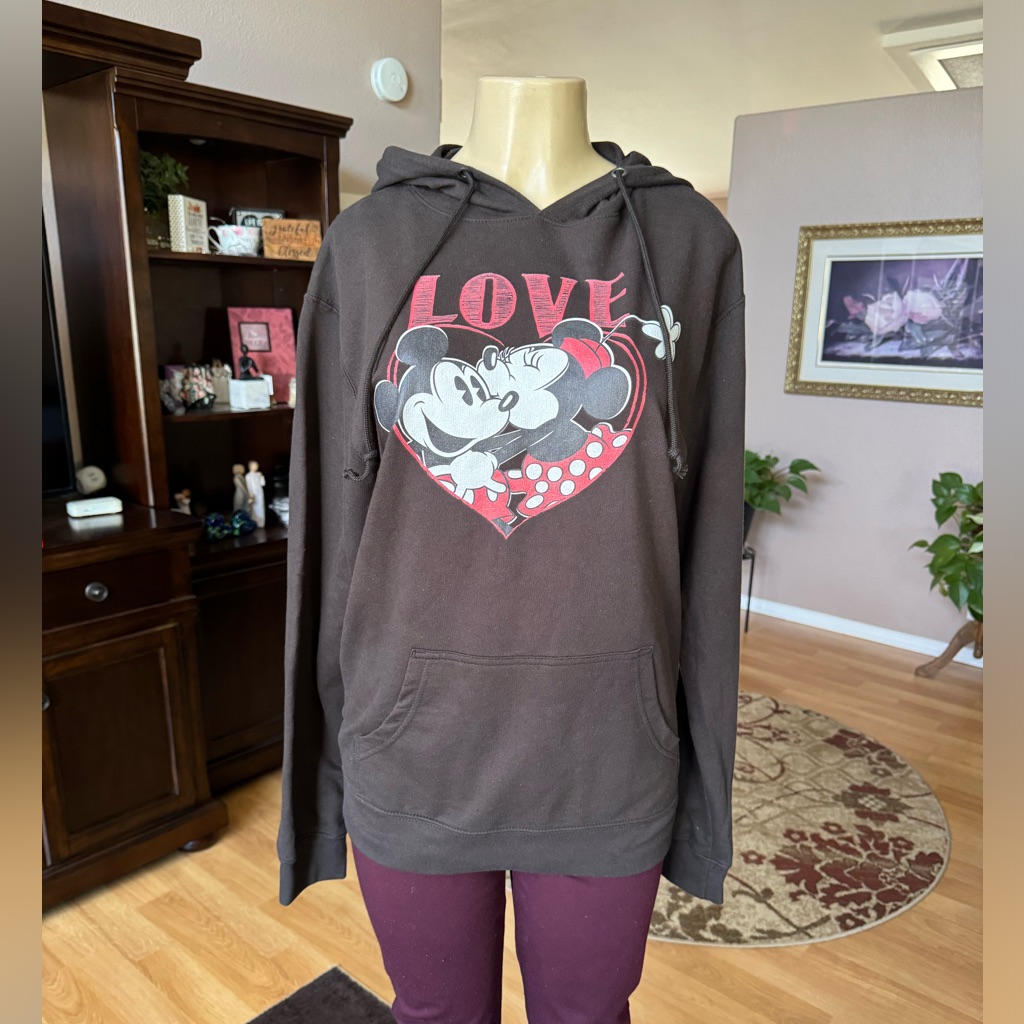 Disney Black Mickey & Minnie Hoodie Sweatshirt-Size L